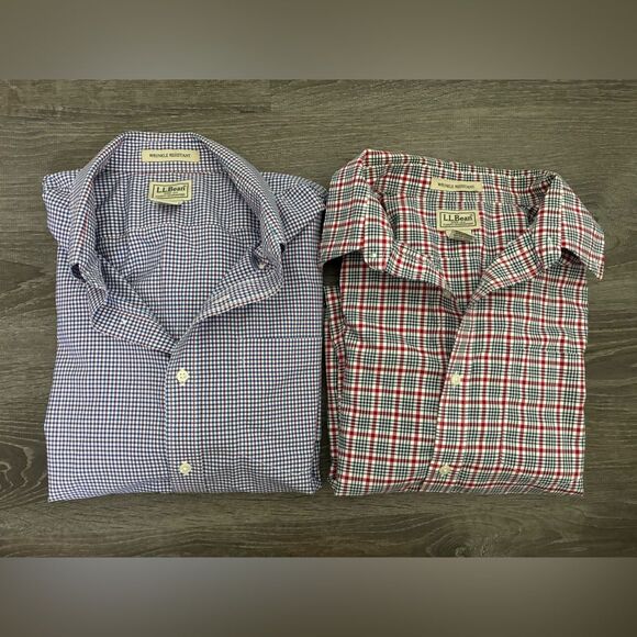 Bundle L.L. Bean Men's Gingham Short Sleeve Button Up Shirts - Blue Red White L - Picture 1 of 11